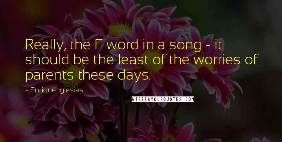 Enrique Iglesias Quotes: Really, the F word in a song - it should be the least of the worries of parents these days.
