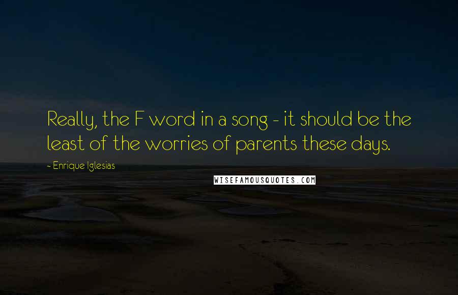 Enrique Iglesias Quotes: Really, the F word in a song - it should be the least of the worries of parents these days.