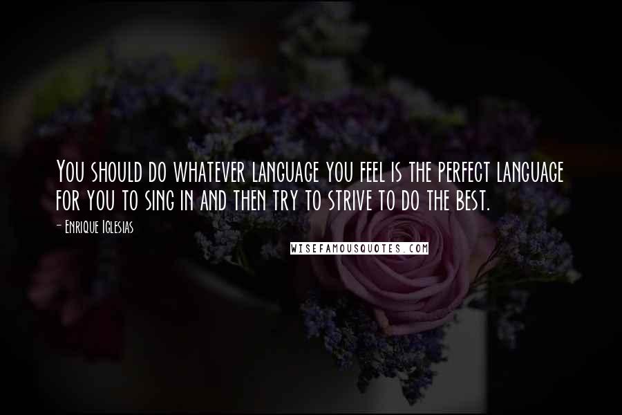 Enrique Iglesias Quotes: You should do whatever language you feel is the perfect language for you to sing in and then try to strive to do the best.