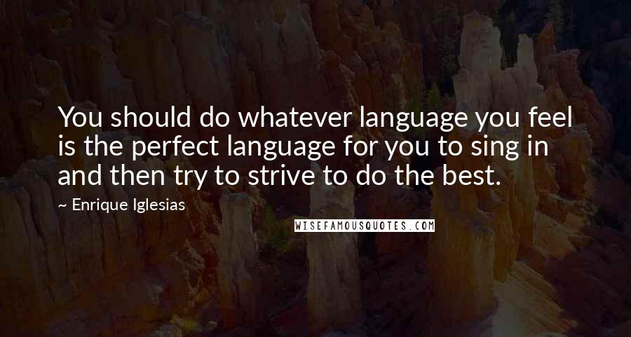 Enrique Iglesias Quotes: You should do whatever language you feel is the perfect language for you to sing in and then try to strive to do the best.