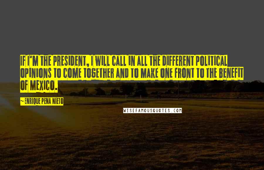 Enrique Pena Nieto Quotes: If I'm the president, I will call in all the different political opinions to come together and to make one front to the benefit of Mexico.