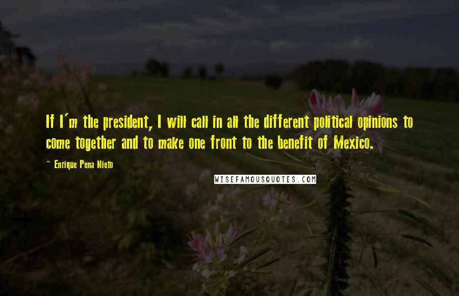 Enrique Pena Nieto Quotes: If I'm the president, I will call in all the different political opinions to come together and to make one front to the benefit of Mexico.