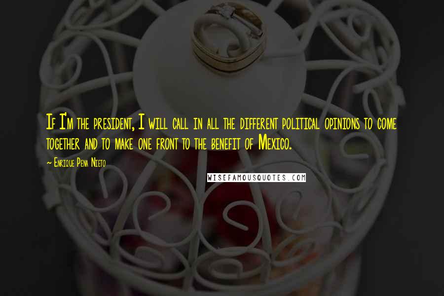 Enrique Pena Nieto Quotes: If I'm the president, I will call in all the different political opinions to come together and to make one front to the benefit of Mexico.