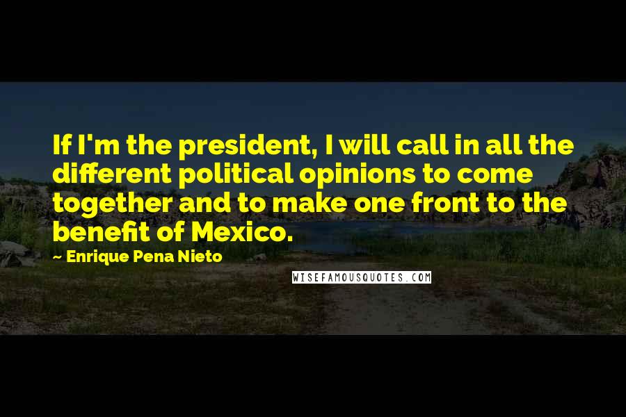 Enrique Pena Nieto Quotes: If I'm the president, I will call in all the different political opinions to come together and to make one front to the benefit of Mexico.