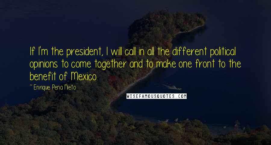 Enrique Pena Nieto Quotes: If I'm the president, I will call in all the different political opinions to come together and to make one front to the benefit of Mexico.