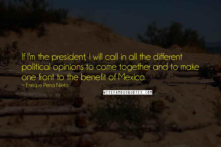 Enrique Pena Nieto Quotes: If I'm the president, I will call in all the different political opinions to come together and to make one front to the benefit of Mexico.