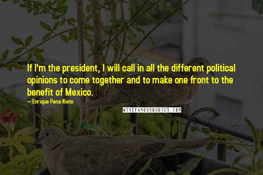 Enrique Pena Nieto Quotes: If I'm the president, I will call in all the different political opinions to come together and to make one front to the benefit of Mexico.