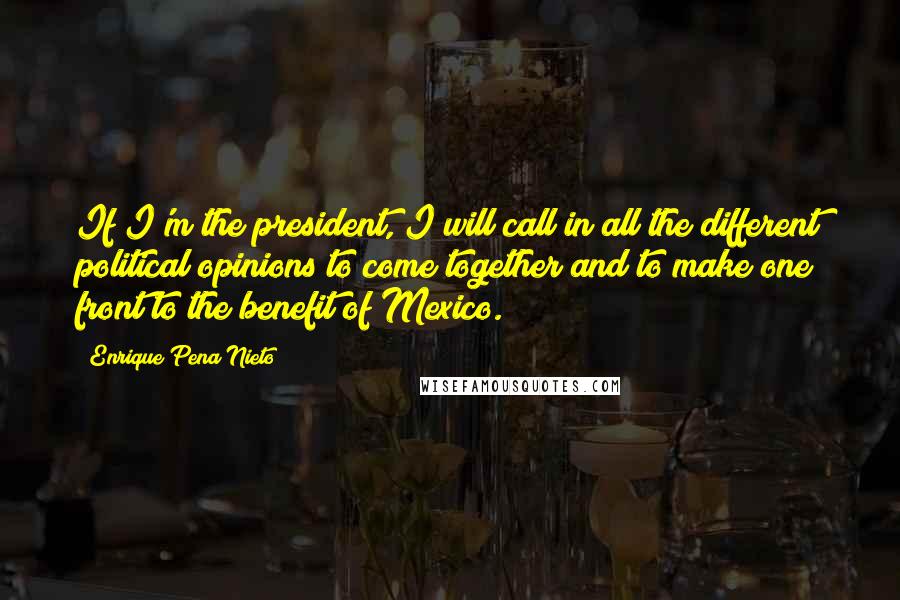 Enrique Pena Nieto Quotes: If I'm the president, I will call in all the different political opinions to come together and to make one front to the benefit of Mexico.