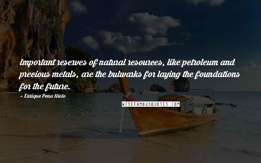 Enrique Pena Nieto Quotes: Important reserves of natural resources, like petroleum and precious metals, are the bulwarks for laying the foundations for the future.