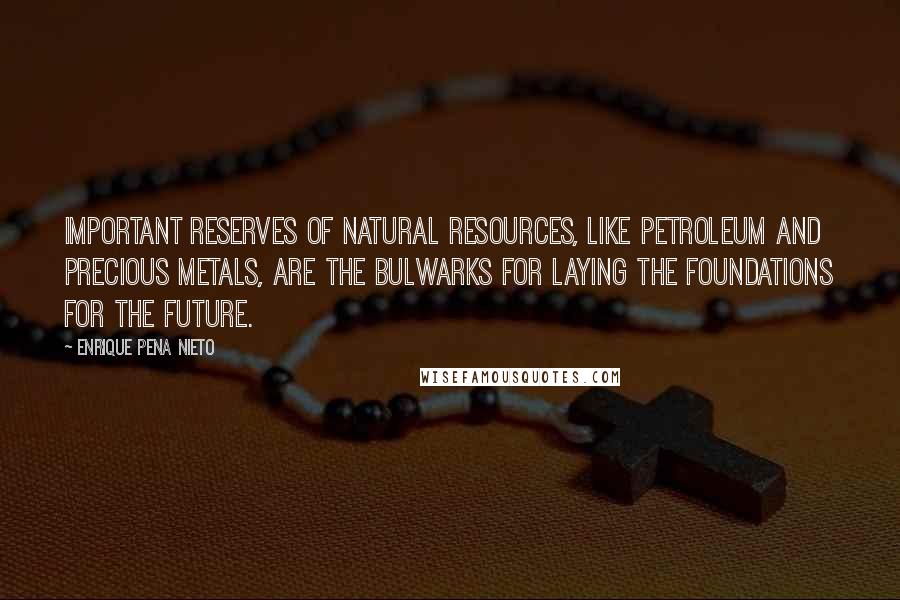 Enrique Pena Nieto Quotes: Important reserves of natural resources, like petroleum and precious metals, are the bulwarks for laying the foundations for the future.