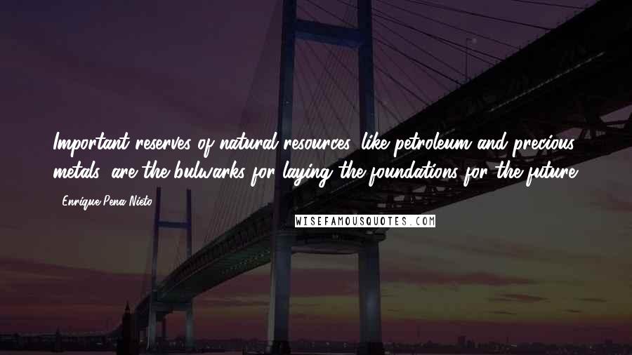 Enrique Pena Nieto Quotes: Important reserves of natural resources, like petroleum and precious metals, are the bulwarks for laying the foundations for the future.