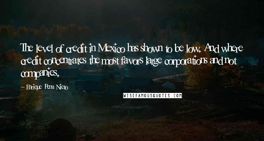 Enrique Pena Nieto Quotes: The level of credit in Mexico has shown to be low. And where credit concentrates the most favors large corporations and not companies.