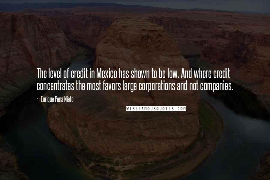 Enrique Pena Nieto Quotes: The level of credit in Mexico has shown to be low. And where credit concentrates the most favors large corporations and not companies.