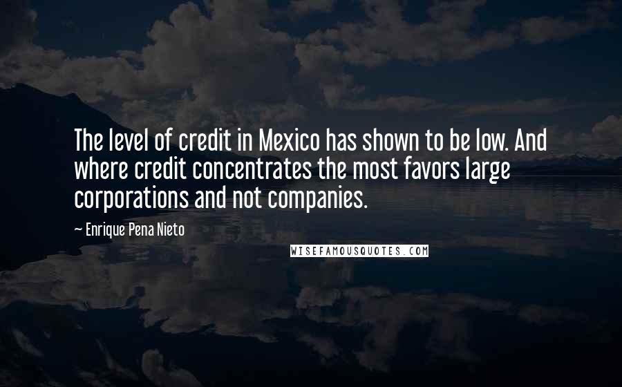 Enrique Pena Nieto Quotes: The level of credit in Mexico has shown to be low. And where credit concentrates the most favors large corporations and not companies.