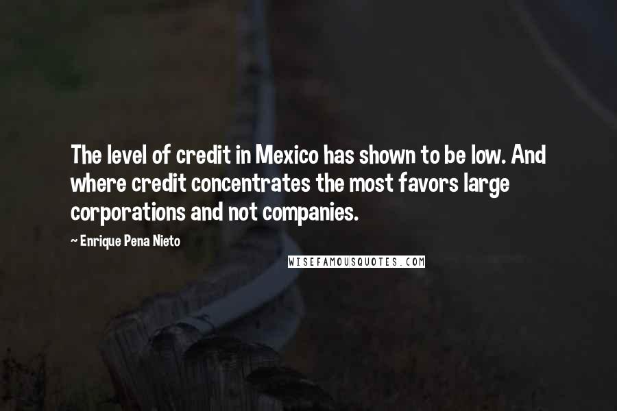 Enrique Pena Nieto Quotes: The level of credit in Mexico has shown to be low. And where credit concentrates the most favors large corporations and not companies.