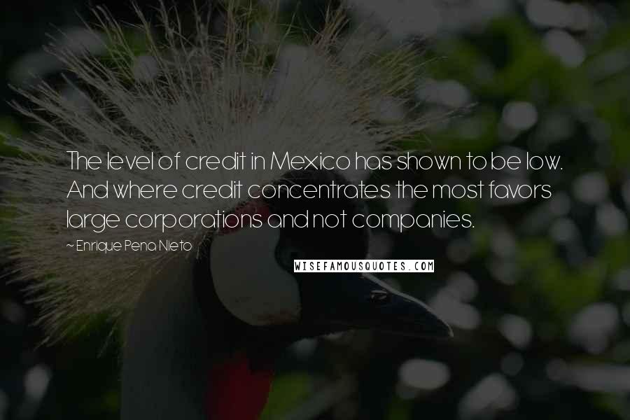 Enrique Pena Nieto Quotes: The level of credit in Mexico has shown to be low. And where credit concentrates the most favors large corporations and not companies.