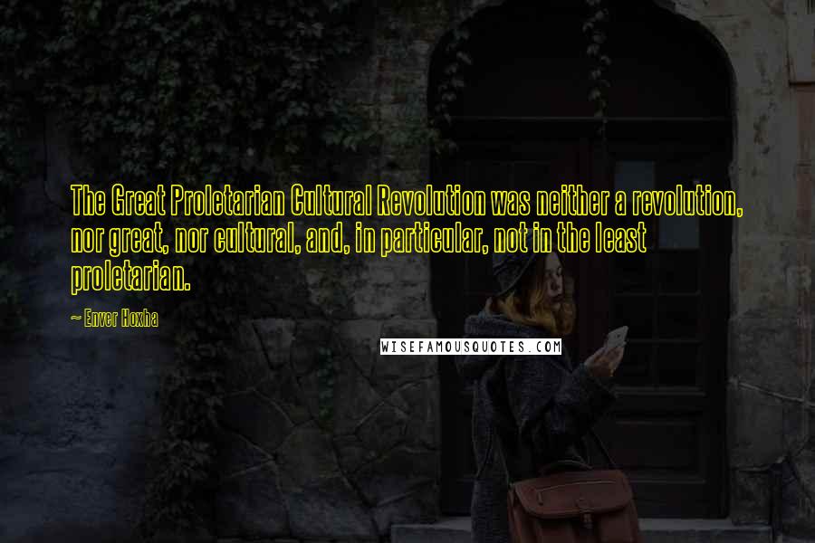 Enver Hoxha Quotes: The Great Proletarian Cultural Revolution was neither a revolution, nor great, nor cultural, and, in particular, not in the least proletarian.