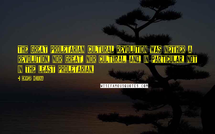 Enver Hoxha Quotes: The Great Proletarian Cultural Revolution was neither a revolution, nor great, nor cultural, and, in particular, not in the least proletarian.