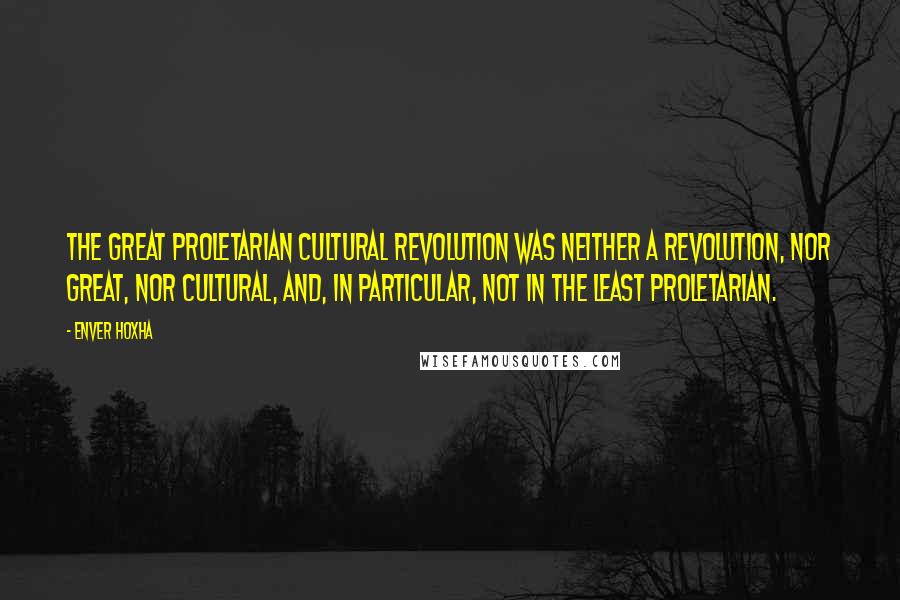 Enver Hoxha Quotes: The Great Proletarian Cultural Revolution was neither a revolution, nor great, nor cultural, and, in particular, not in the least proletarian.