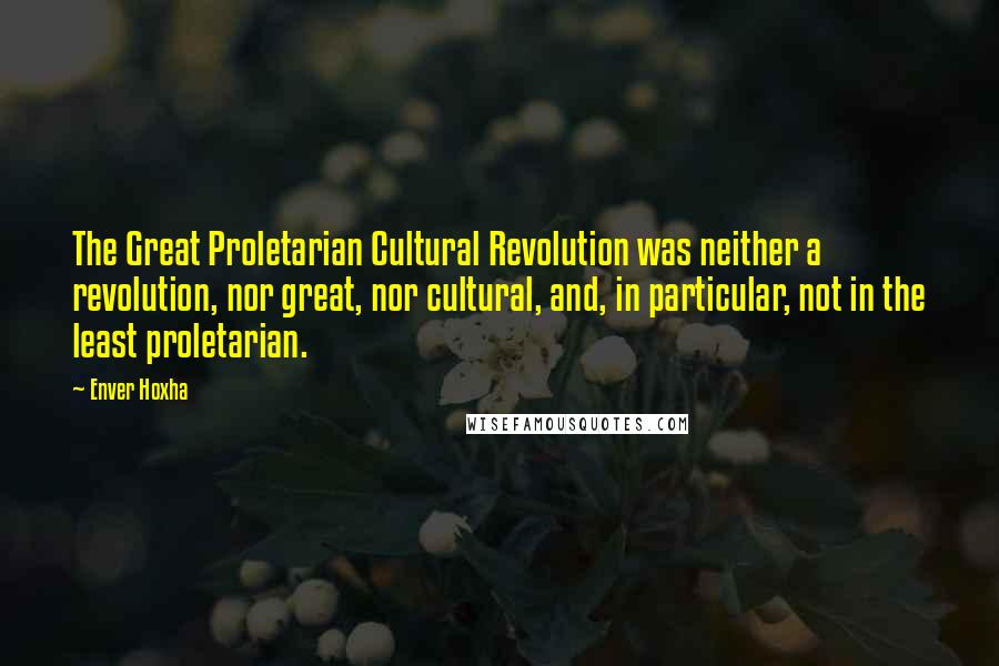 Enver Hoxha Quotes: The Great Proletarian Cultural Revolution was neither a revolution, nor great, nor cultural, and, in particular, not in the least proletarian.