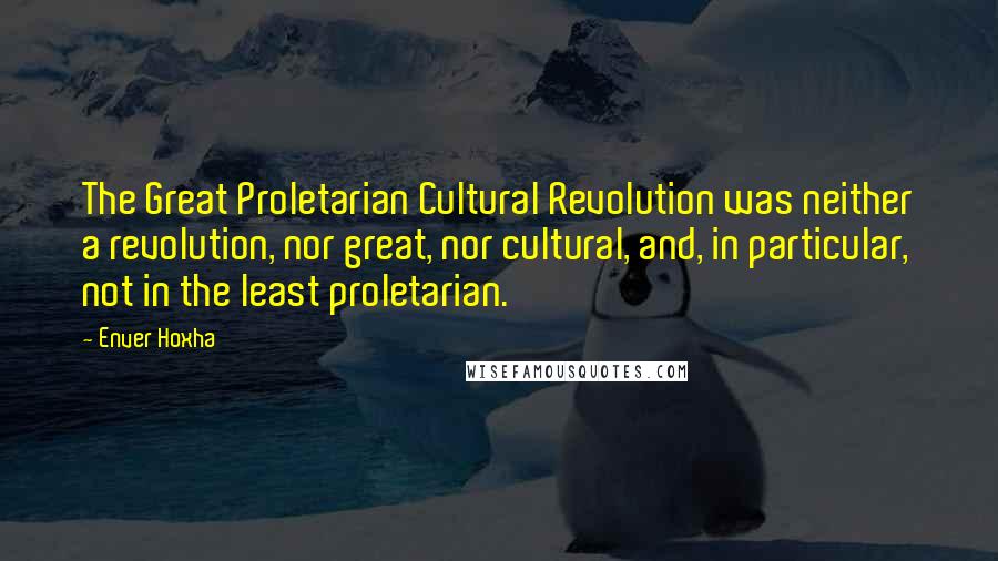 Enver Hoxha Quotes: The Great Proletarian Cultural Revolution was neither a revolution, nor great, nor cultural, and, in particular, not in the least proletarian.