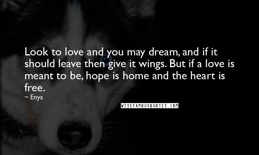 Enya Quotes: Look to love and you may dream, and if it should leave then give it wings. But if a love is meant to be, hope is home and the heart is free.