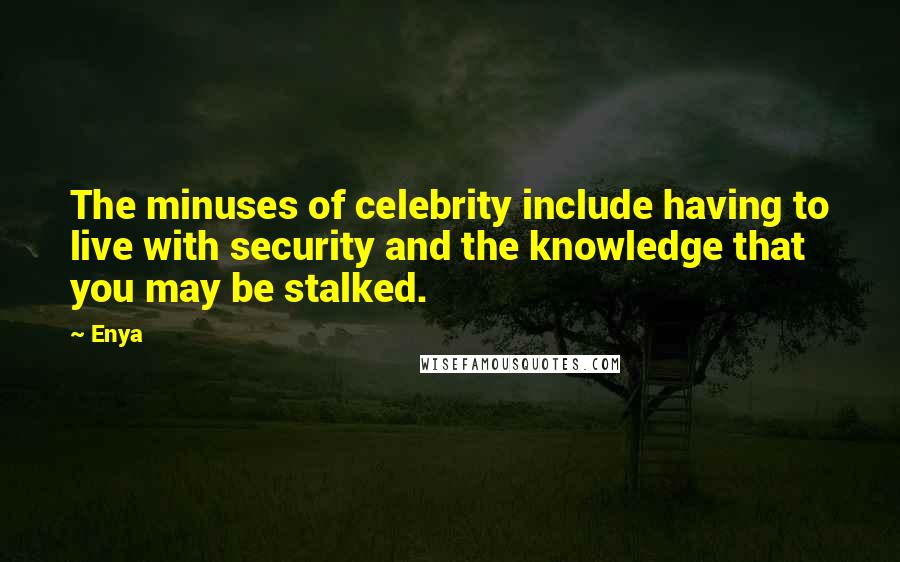 Enya Quotes: The minuses of celebrity include having to live with security and the knowledge that you may be stalked.