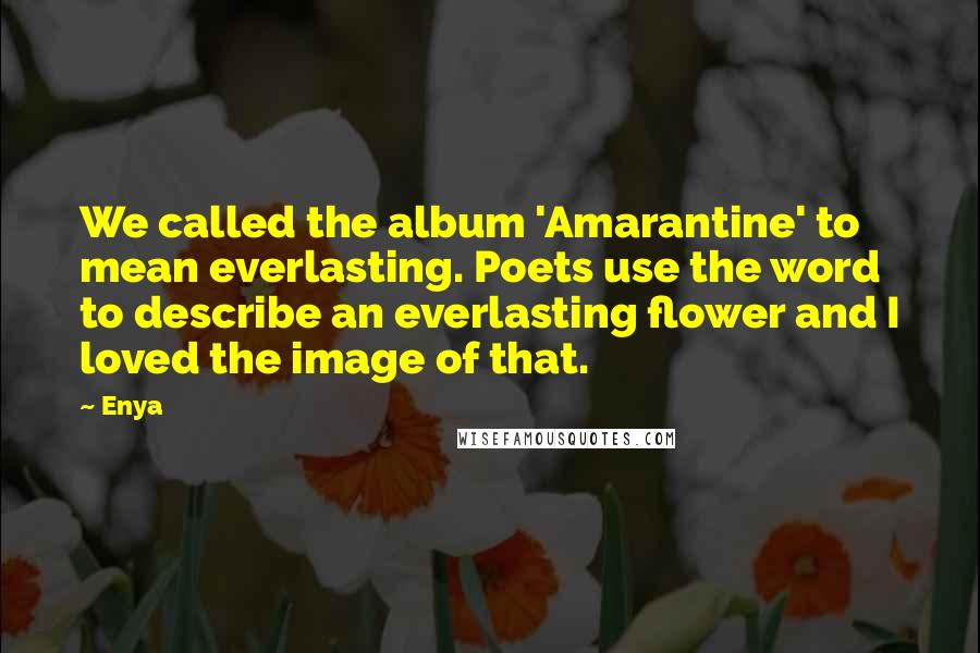 Enya Quotes: We called the album 'Amarantine' to mean everlasting. Poets use the word to describe an everlasting flower and I loved the image of that.