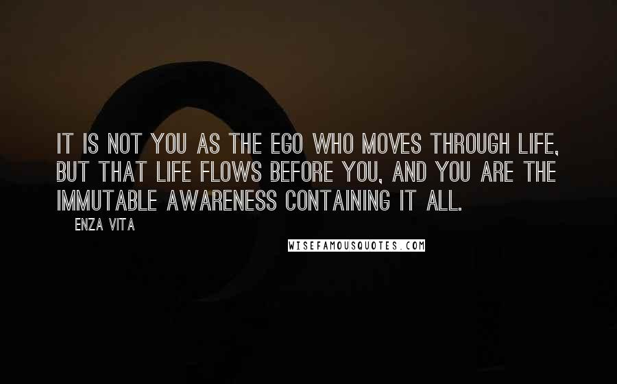 Enza Vita Quotes: It is not you as the ego who moves through life, but that life flows before you, and you are the immutable awareness containing it all.