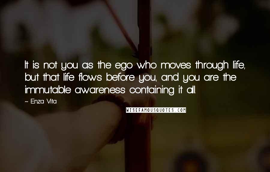 Enza Vita Quotes: It is not you as the ego who moves through life, but that life flows before you, and you are the immutable awareness containing it all.