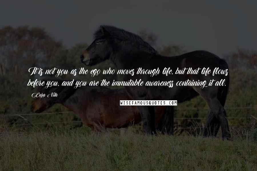 Enza Vita Quotes: It is not you as the ego who moves through life, but that life flows before you, and you are the immutable awareness containing it all.