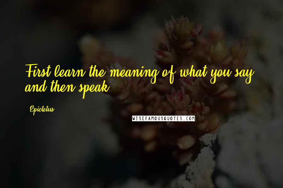 Epictetus Quotes: First learn the meaning of what you say, and then speak.