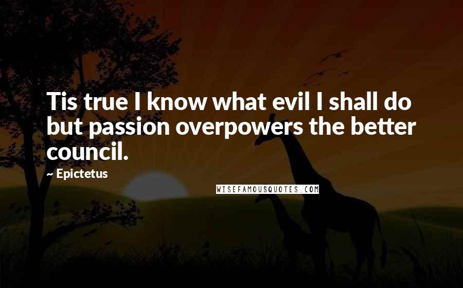 Epictetus Quotes: Tis true I know what evil I shall do but passion overpowers the better council.