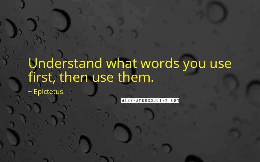 Epictetus Quotes: Understand what words you use first, then use them.