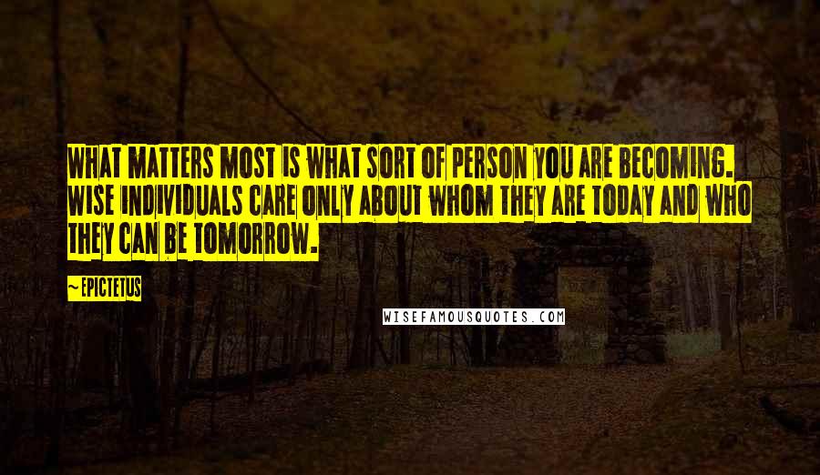 Epictetus Quotes: What matters most is what sort of person you are becoming. Wise individuals care only about whom they are today and who they can be tomorrow.