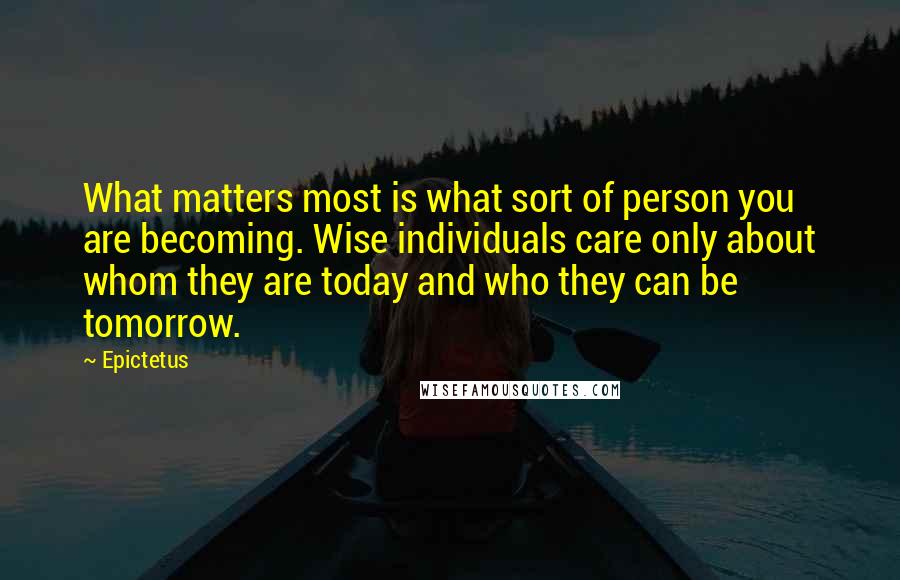 Epictetus Quotes: What matters most is what sort of person you are becoming. Wise individuals care only about whom they are today and who they can be tomorrow.
