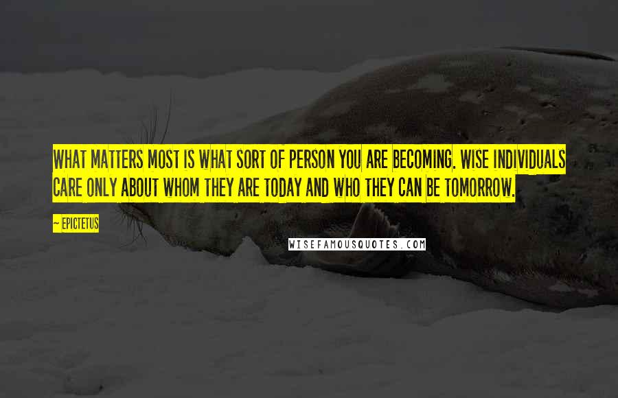 Epictetus Quotes: What matters most is what sort of person you are becoming. Wise individuals care only about whom they are today and who they can be tomorrow.