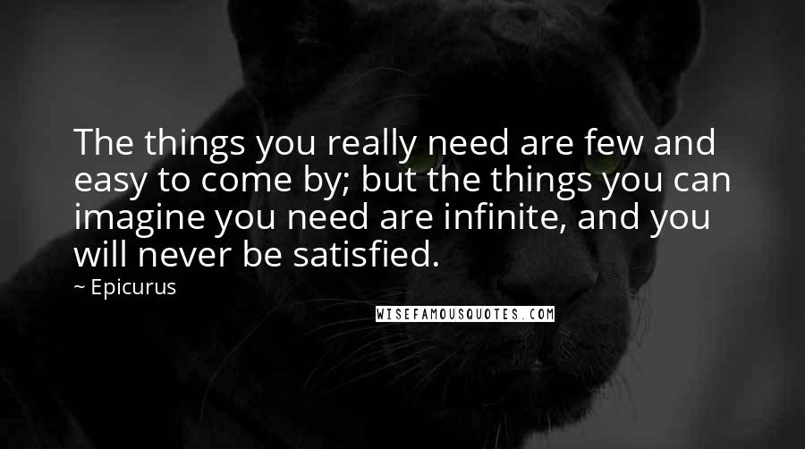 Epicurus Quotes: The things you really need are few and easy to come by; but the things you can imagine you need are infinite, and you will never be satisfied.