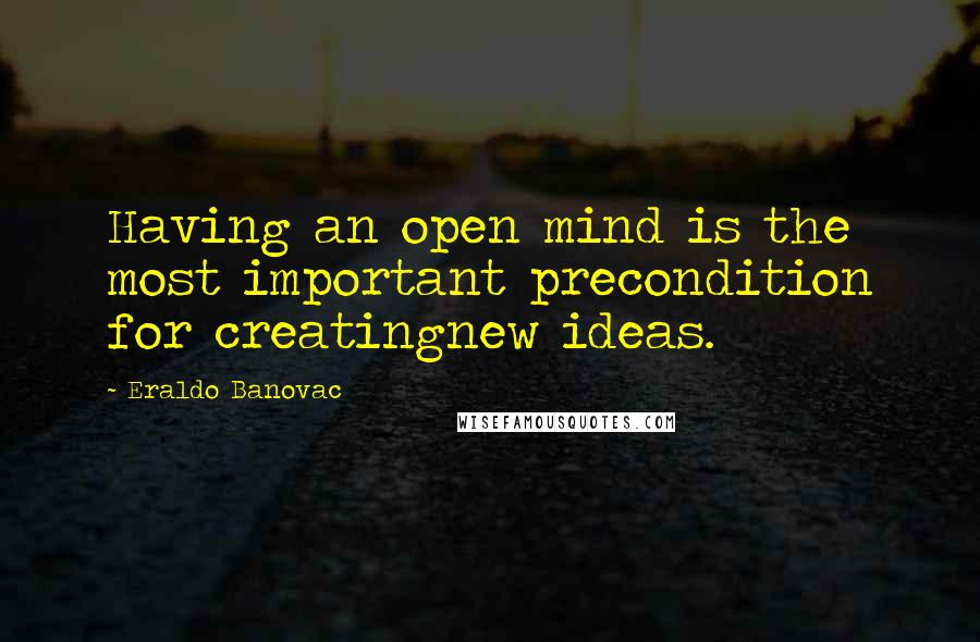 Eraldo Banovac Quotes: Having an open mind is the most important precondition for creatingnew ideas.