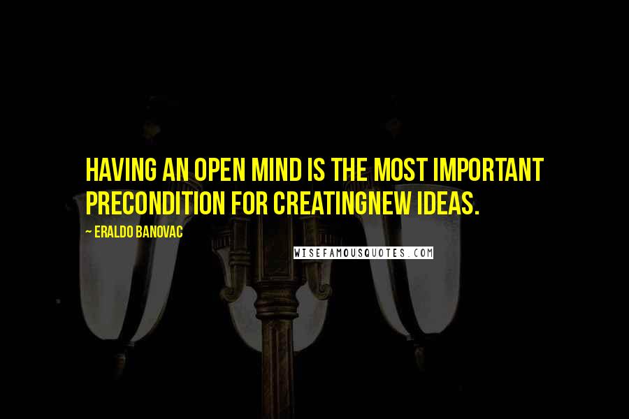 Eraldo Banovac Quotes: Having an open mind is the most important precondition for creatingnew ideas.