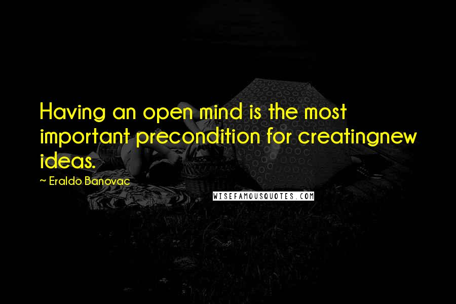 Eraldo Banovac Quotes: Having an open mind is the most important precondition for creatingnew ideas.