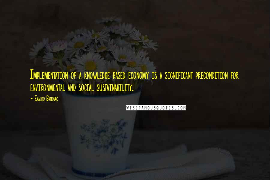 Eraldo Banovac Quotes: Implementation of a knowledge based economy is a significant precondition for environmental and social sustainability.