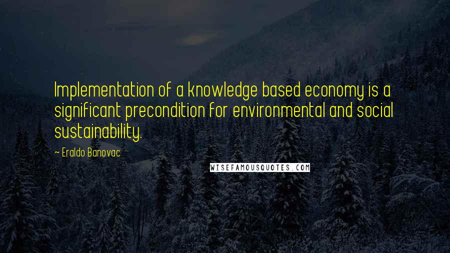 Eraldo Banovac Quotes: Implementation of a knowledge based economy is a significant precondition for environmental and social sustainability.