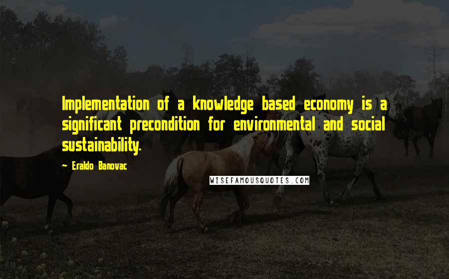 Eraldo Banovac Quotes: Implementation of a knowledge based economy is a significant precondition for environmental and social sustainability.