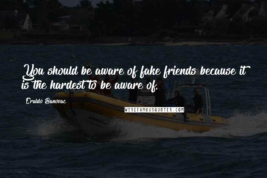 Eraldo Banovac Quotes: You should be aware of fake friends because it is the hardest to be aware of.