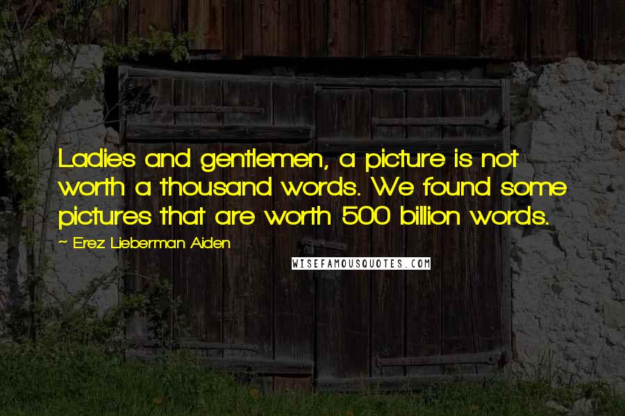 Erez Lieberman Aiden Quotes: Ladies and gentlemen, a picture is not worth a thousand words. We found some pictures that are worth 500 billion words.