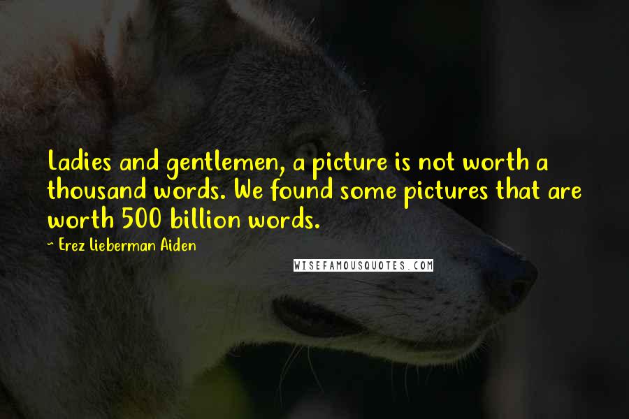 Erez Lieberman Aiden Quotes: Ladies and gentlemen, a picture is not worth a thousand words. We found some pictures that are worth 500 billion words.