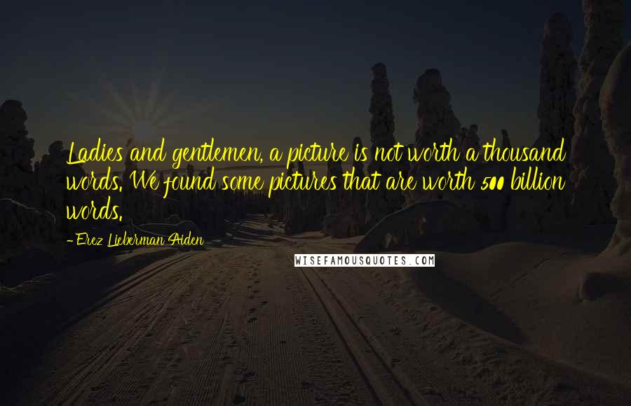 Erez Lieberman Aiden Quotes: Ladies and gentlemen, a picture is not worth a thousand words. We found some pictures that are worth 500 billion words.