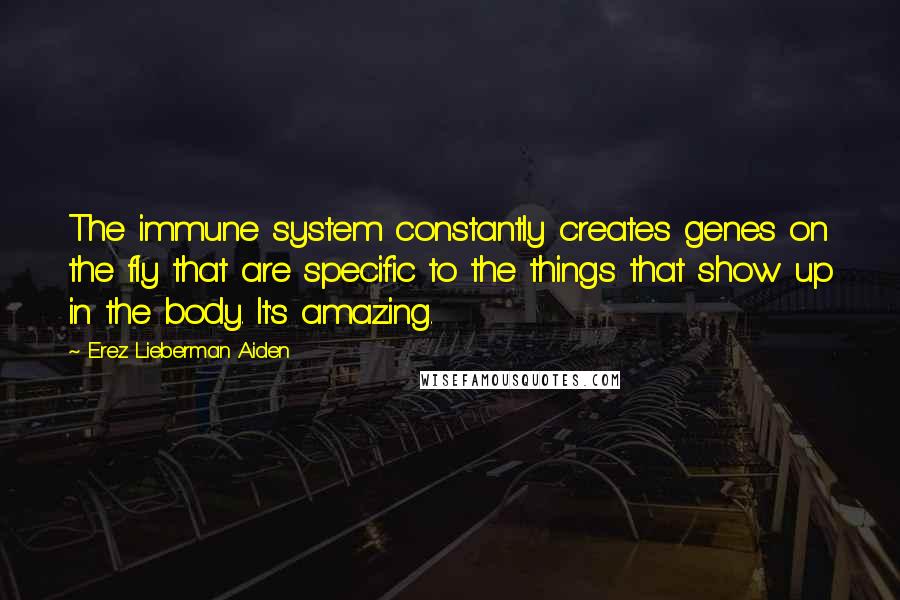 Erez Lieberman Aiden Quotes: The immune system constantly creates genes on the fly that are specific to the things that show up in the body. It's amazing.