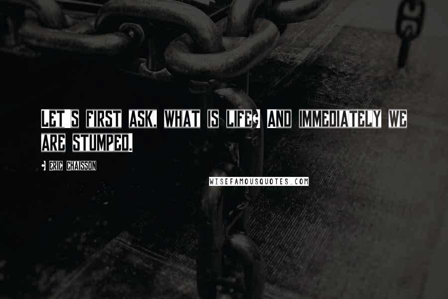 Eric Chaisson Quotes: Let's first ask, what is life? And immediately we are stumped.